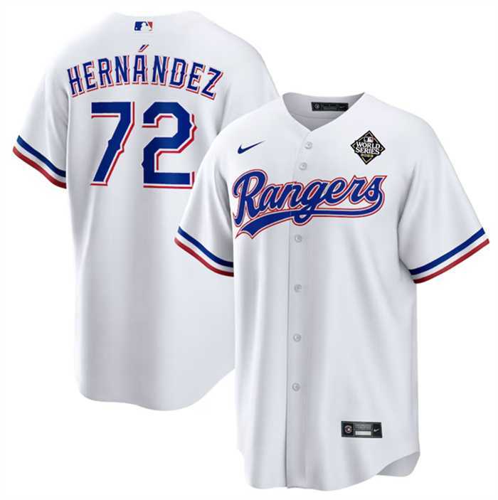 Men%27s Texas Rangers #72 Jonathan Hernandez White 2023 World Series Stitched Baseball Jersey Dzhi